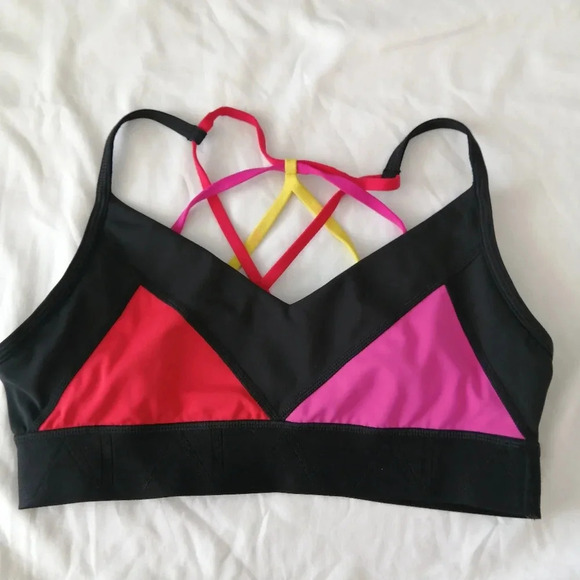 Alala Reef Sports Bra Colourblock with Strappy Back Black Pink Red Yellow Small - Picture 7 of 13